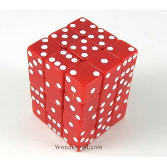 Red Opaque Squared Corner Dice with White Pips D6 12mm (1/2in) Pack of 36 Koplow Games