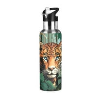 Leopard Cheetah Trees Sports Water Bottle with Straw Lid Insulated Stainless Steel Leak Proof BPA Free Thermal Mug with Handle for Gym Yoga Cycling Camping