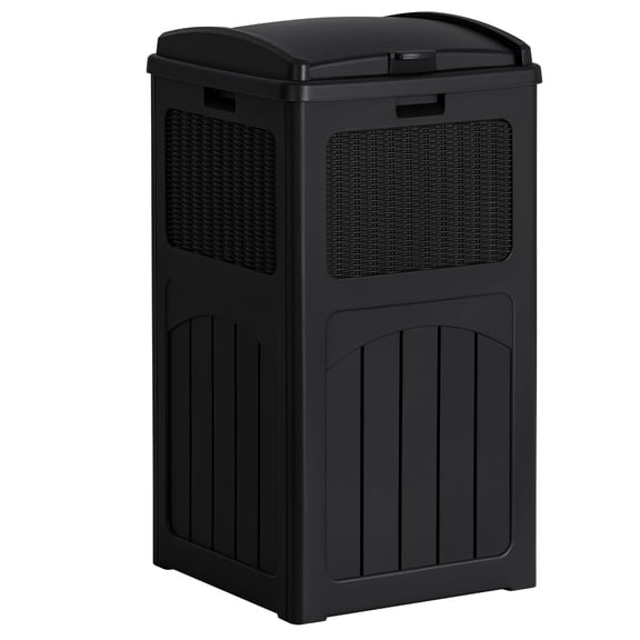 30 Gallon Resin Outdoor Trash Can with Lid, Weatherproof Waste Container for Patio, Backyard and Garden