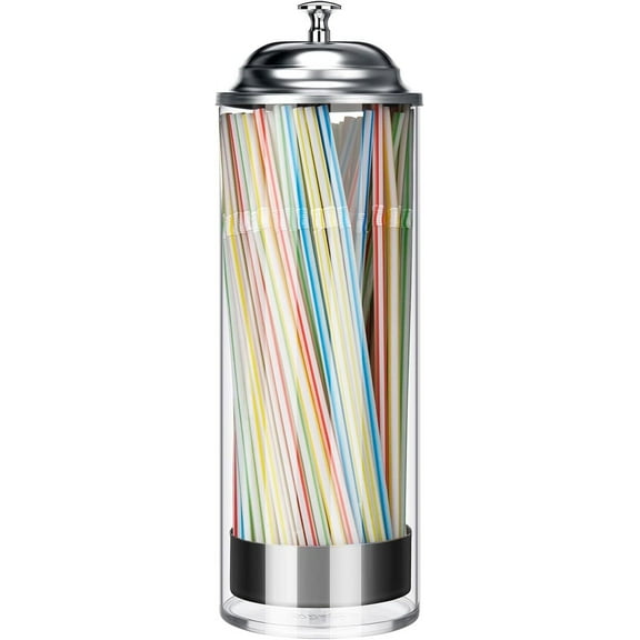 Straw Holder Dispenser 100 PCS Straws includ - Clear Glass Drinking Straw Container with Lid for Counter
