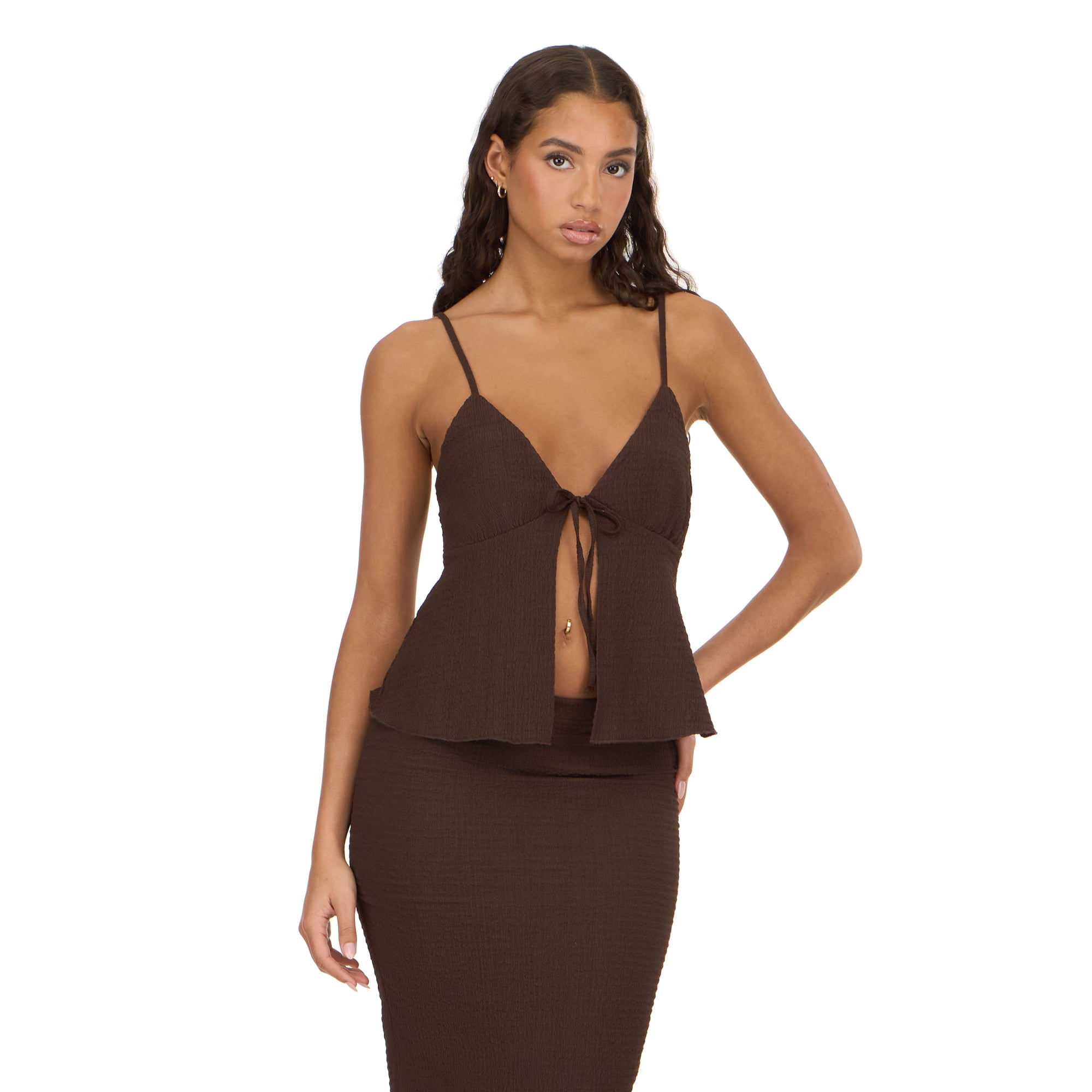 Forever 21 Women's Tank Top with Tie Front and Maxi Skirt Set