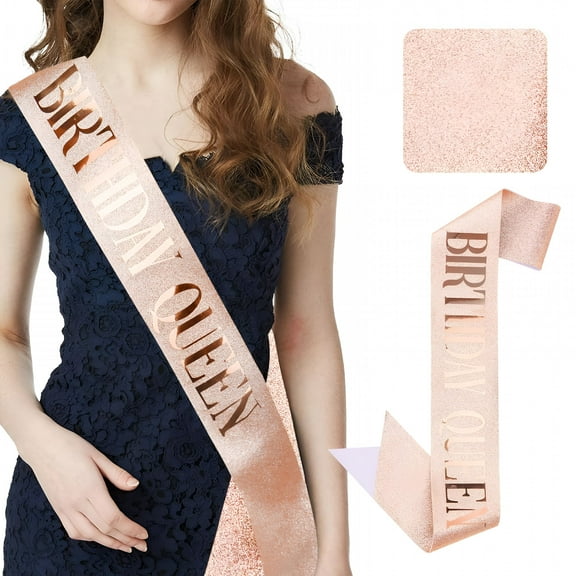TELOLY Birthday Queen Sash for Girls,Rose Gold Glitter Birthday Sash for Women Birthday Decoration for Girl Glitter for Party,Rose Gold