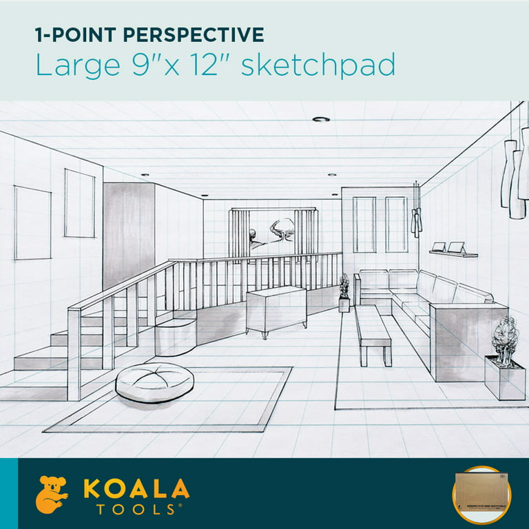 Koala Tools - 40-Sheet Sketch Pad for 2-Point Perspective Drawing, Spiral Bound