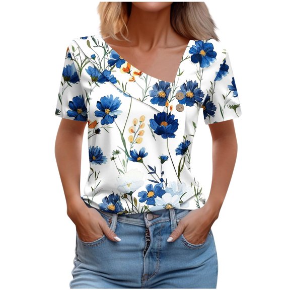 Zuesphe Short Sleeve Tops for Women Going Out Short Sleeve T Shirts for Women Fitted Chiffon Blouses for Women Dressy Womens Crop Tops Trendy