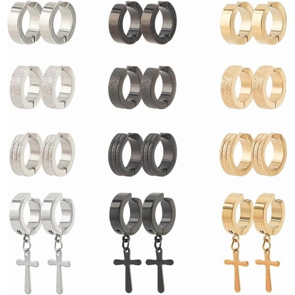 12 Pairs Clip On Earrings Men Non Piercing Earrings for Men Stainless Steel Earrings for Men and Women Fashion Piercing Jewelry Dangle Hoop Earrings Set Gift for Christmas Easter Colorful DIY