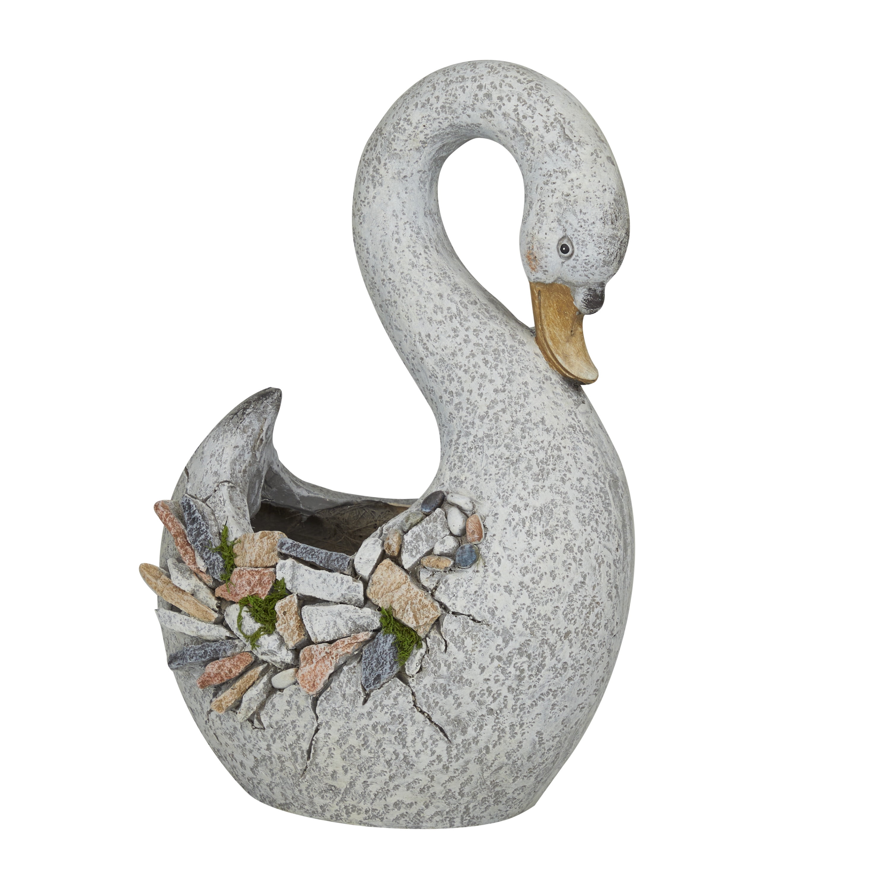DecMode 11" x 16" Indoor Outdoor Gray Fiberglass Duck Planter with Stone Mosaic Design