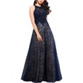 thumbnail image 1 of XSCAPE Womens Lace-Top Fit & Flare Gown Dress navy 8, 1 of 2