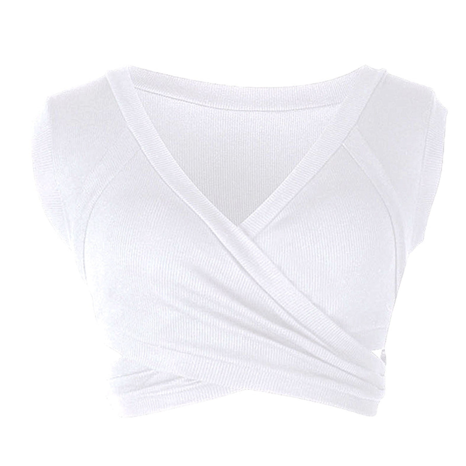 RQYYD Reduced Women's Sexy Crop Tops Deep V Neck Cross Wrap Front