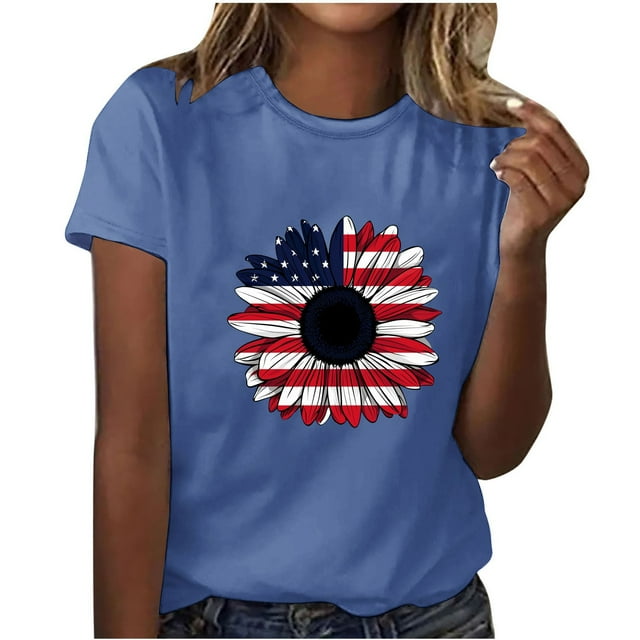 Camisetas de Manga Corta para Mujeres de Longitud Regular de Poliéster Sólido, Camiseta de Fiesta de Mayo Y Blusa Del Festival para la Primavera Y el Verano