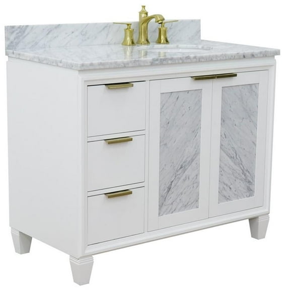 Trento 43" Solid Wood Vanity with Right Oval Sink in White Carrara