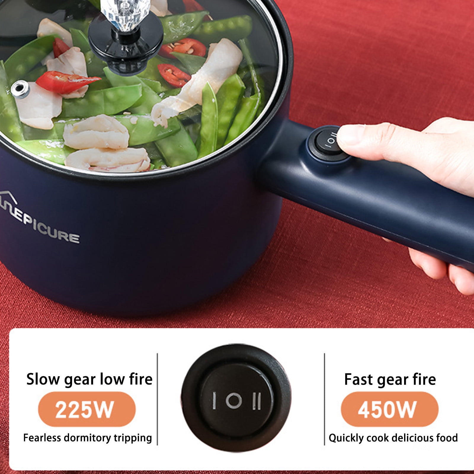 Multifunction Cooker, Household Hot Pot, Two Temperature Levels, Electric Rice Cooker Student Dormitory Mini Non-stick Pan Pots (Blue)