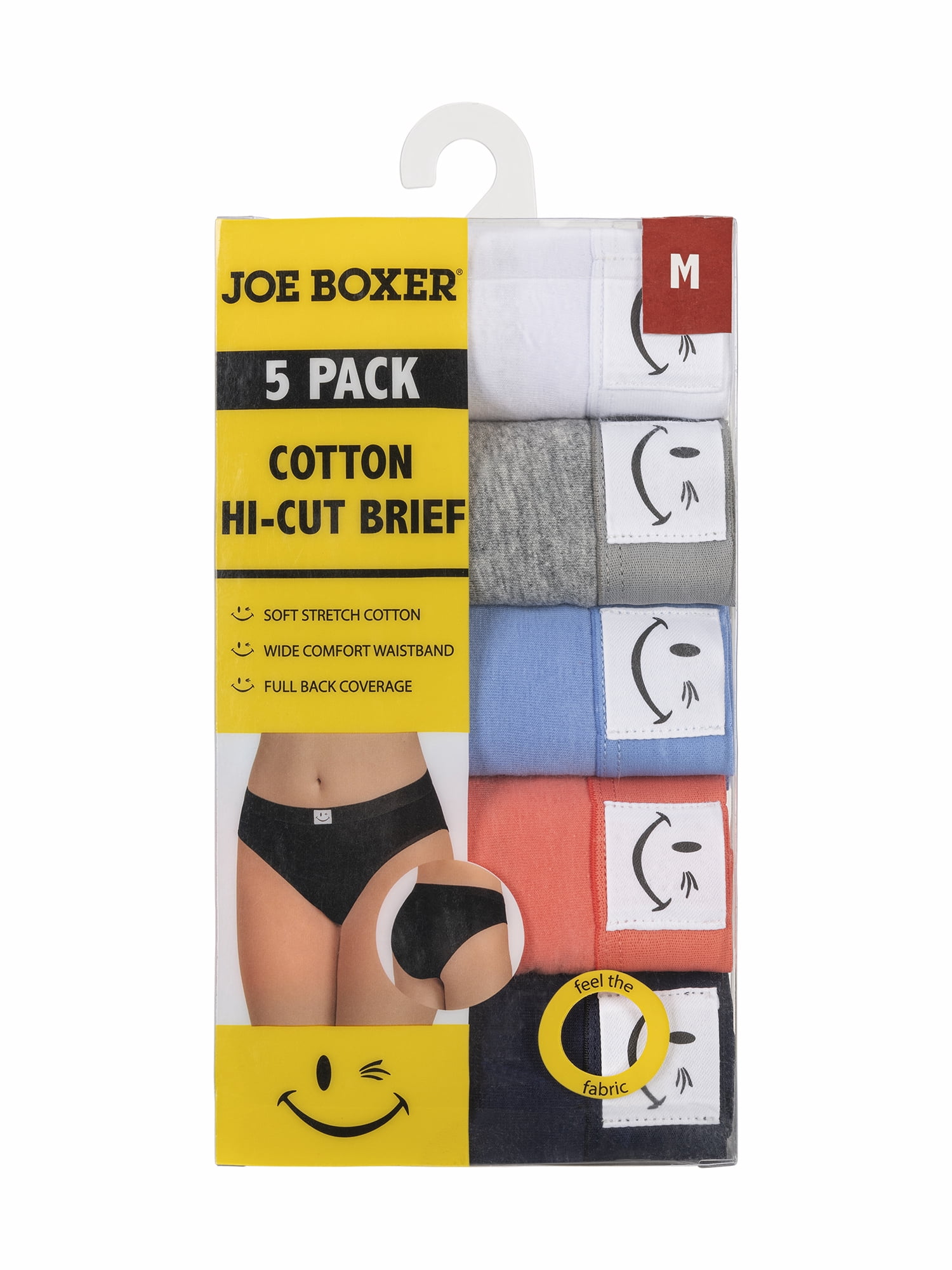 Joe Boxer Women's Cotton Spandex Hi-Cut Brief Panty Underwear with Iconic Winky Logo, 5-pack, Sizes S- XXXL