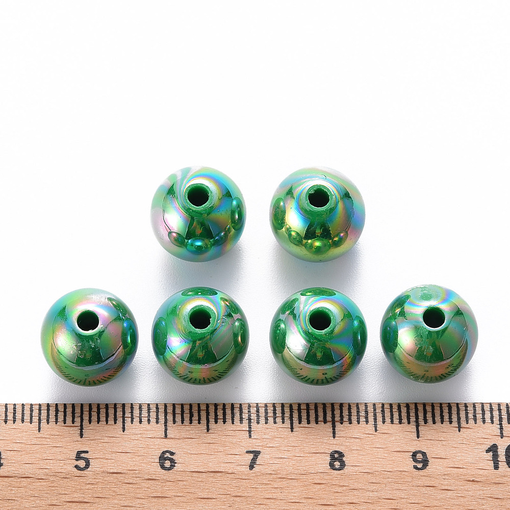Opaque Acrylic Beads AB color Plated Round Green 12x11mm Hole: 2.5mm about 566pcs/500g