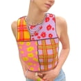 thumbnail image 3 of KOMOO Women Summer Knitted Vest Contrast Color Flower Crop Tops Sleeveless Round Neck Tank Tops, 3 of 6