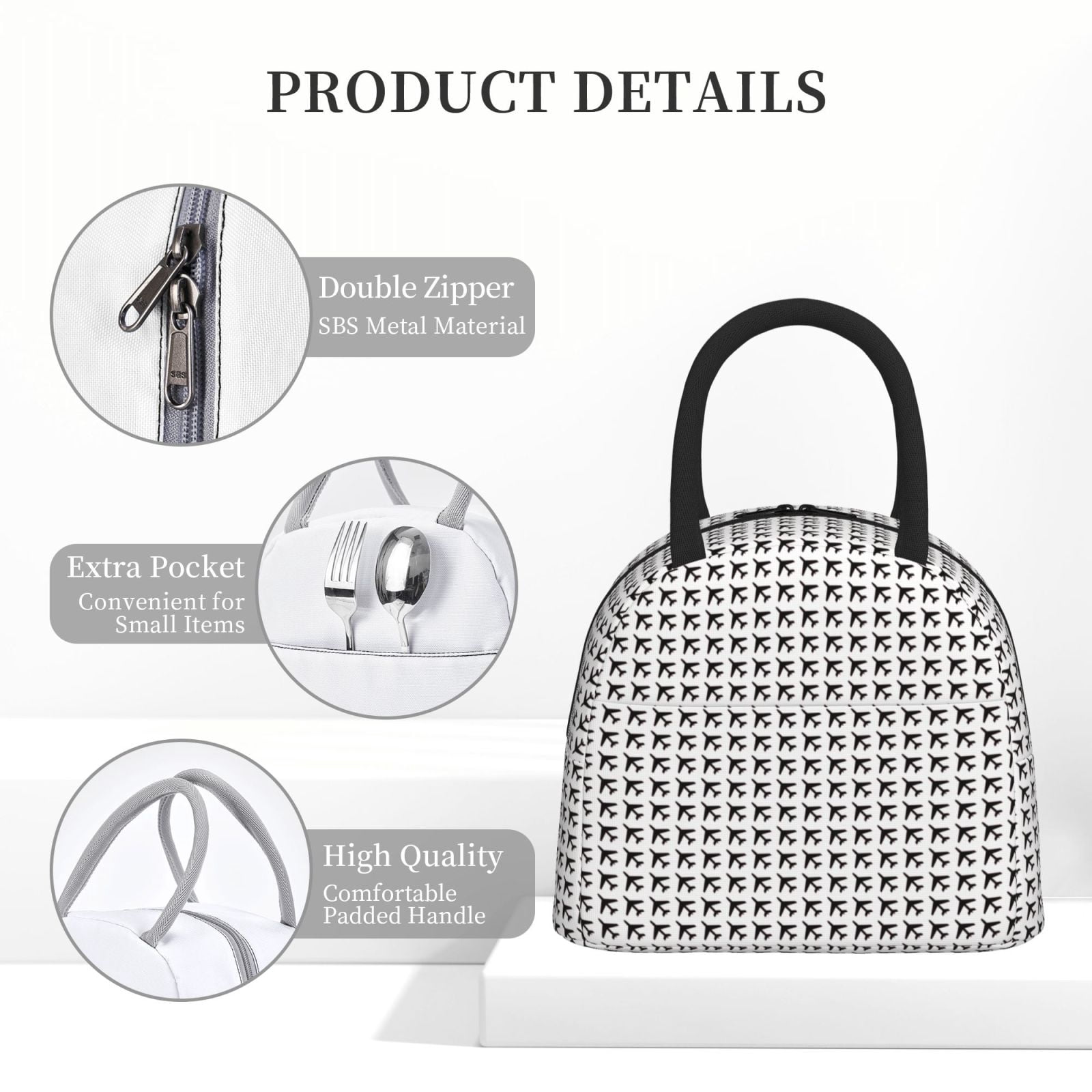 Logiee Airplane Print Lunch Bag for Women & Men,Adult Insulated Lunch Box,Food Lunch Containers,Reusable High Capacity Lunch Tote Bags for Work, Travel, Outdoor