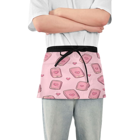 Yayeee Waist Apron with Pockets for Cooking Waterproof Half Server Aprons, Phones and Hearts