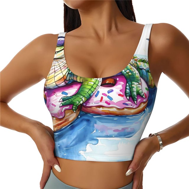 Balery Alligator Donut Pool Float Sujetadores deportivos con espalda cruzada para mujer, acolchados, sin costuras, de alto impacto, ideales para yoga, gimnasio, entrenamiento y fitness.-XX-Large