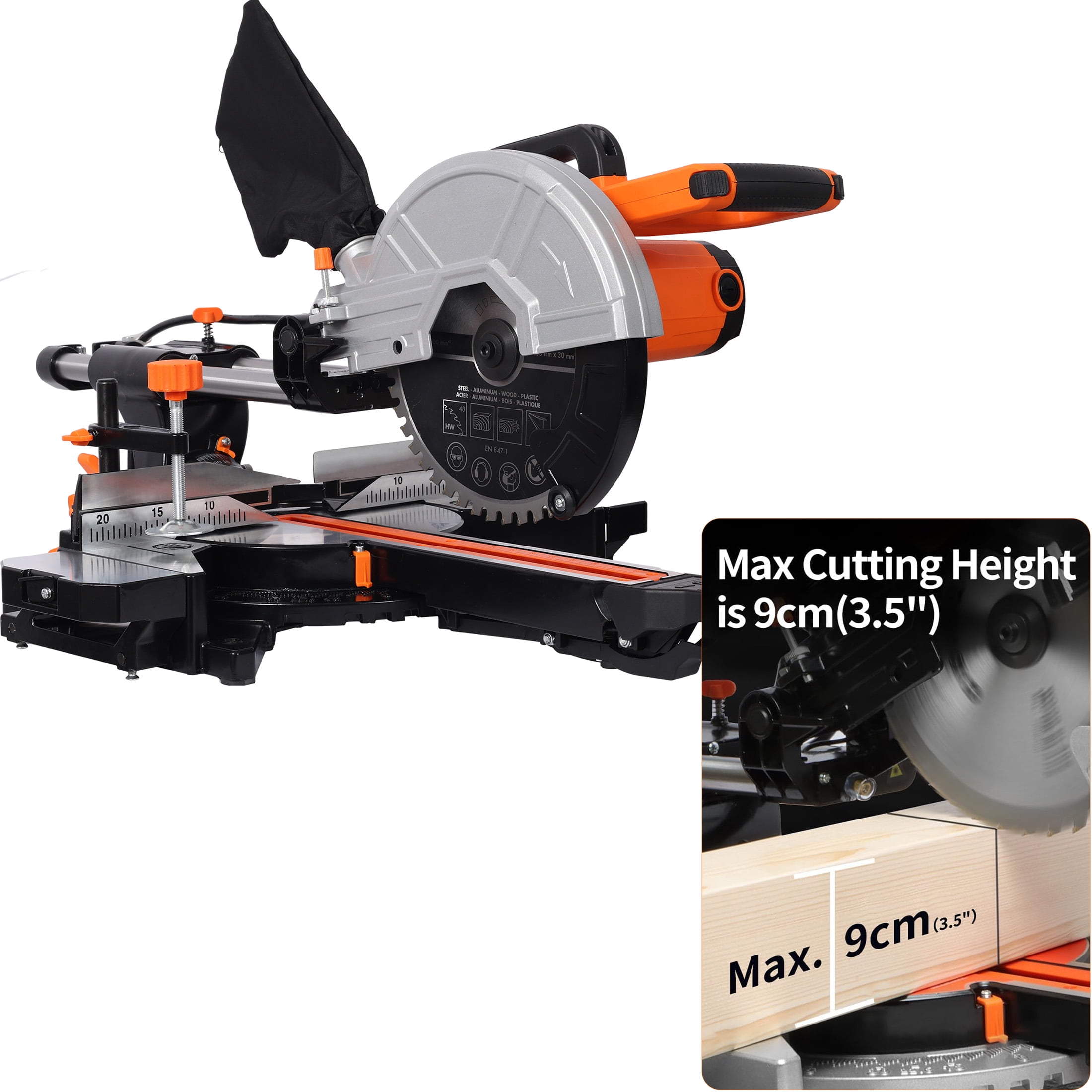 10-Inch Miter Saw, Sliding Compound Miter Saw, 2-Speed 5000/3200 Rpm, Single Bevel 0-45 ° , 48t Blade Evolution Table Saw, Wood Working Tools And Equipment, Cutting Wood Pvc Or Soft Metal