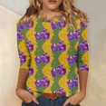 thumbnail image 2 of Mardi Gras Shirts for Women Sequins 3/4 Sleeve Novelty Tunic Tops Crew Neck Sparkly Green Blouse Yellow XL, 2 of 7