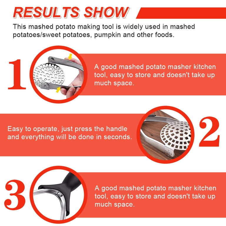 Kaycrown Professional Stainless Steel Potato Masher & Ricer - Fine Grid Plate For Avocado, Fruits, Vegetables, Eggs
