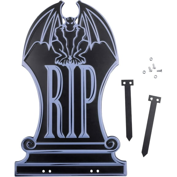 3D Halloween Metal Tombstone (RIP) - (16.75" Tall w Steaks)-Durable, Weatherproof, UV Printed- Upgrade Your Cemetery Graveyard Lawn Decor - No More Flimsy Foam Headstones at your Haunted House Party