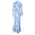 thumbnail image 4 of Floral Print Long Sleeve Mermaid Maxi Dress (S, Blue), 4 of 5