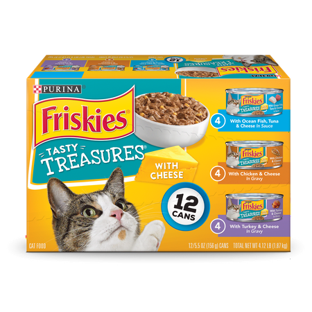 (12 Pack) Friskies Tasty Treasures With Cheese Adult Wet Cat Food Variety Pack, 5.5 oz.