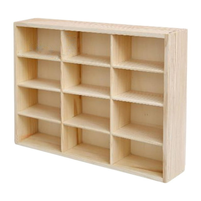HILABEE Wooden Storage Divider Box Display Box Tabletop Box Wall Mounted Toy Car Storage Car Display Shelf for Doll Store Tiny Dolls 12 Grid