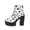 White, variant on Halloween Chunky Platform Boots for Women Spooky Skull Print Retro Ankle Boots Gothic Block Heel Lace Up Novelty Fall Winter Shoes