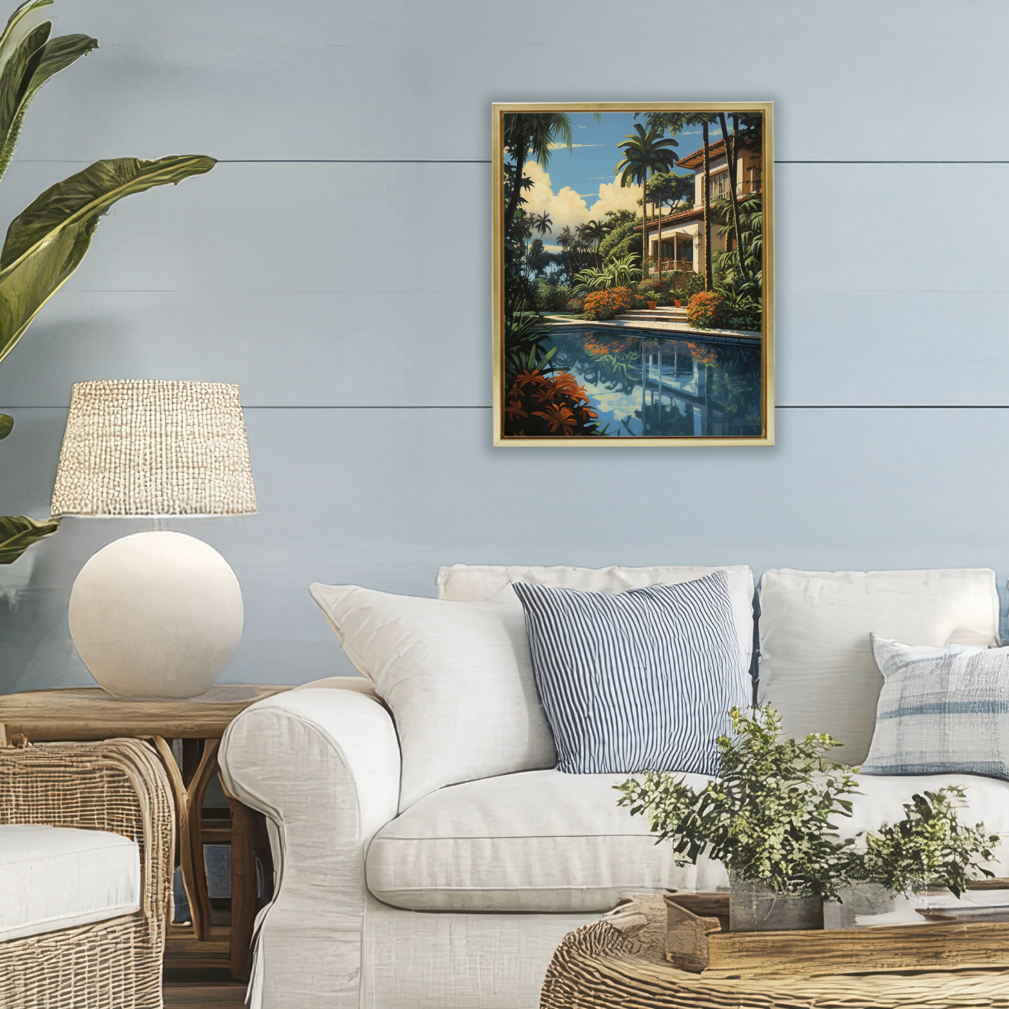 Stupell Industries Tropical Tranquility Villa Gold Framed Floater Canvas Wall Art, design by Creative Studio