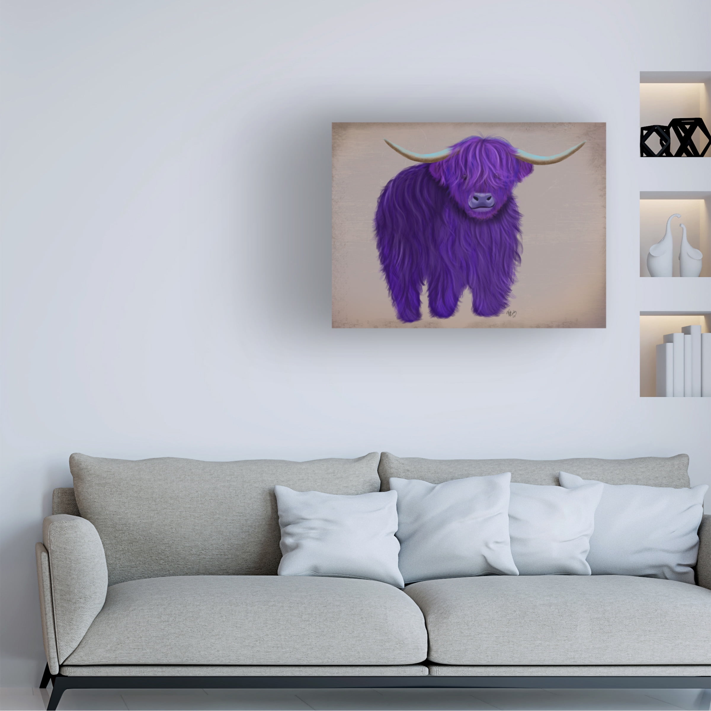 Fab Funky 'Highland Cow 5 Purple Full' Canvas Art