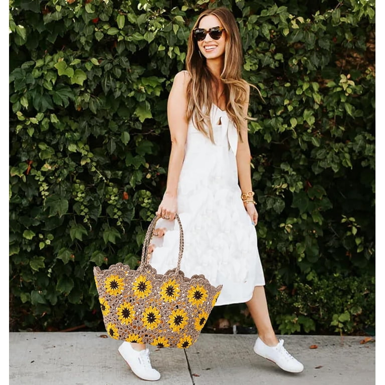 Women Beach Bag Straw Tote Large Capacity Handmade Summer Purse Beach Straw Bag Large Tote Bags for Women, Handmade Summer  main image 4