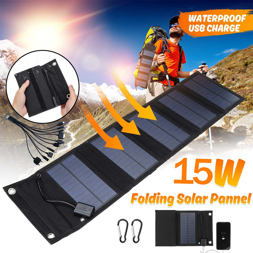 1 Set Portable Power Station Generator Foldable 15W 6V DC Solar Panel Charger with USB Ports
