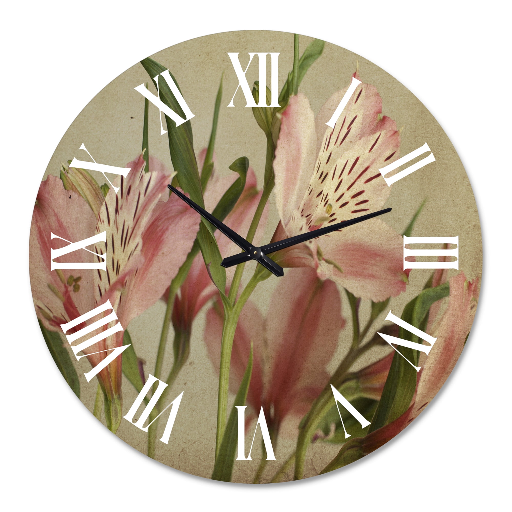 Designart 'Retro Alstroemeria Flower' Traditional Wall Clock