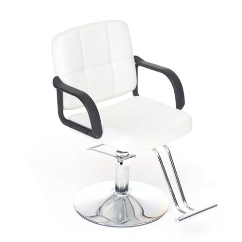 Barber Chair for Hair Stylist, 360° Swivel Salon Styling Chair with Heavy Duty Hydraulic Pump, Adjustable Height, 350 lbs Capacity, White PU Leather