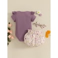 thumbnail image 5 of Baby Toddler Girls Shorts Clothes Set, 3 6 12 18 Months Short Sleeve Romper with Floral Shorts and Hairband Summer Outfit, 5 of 9