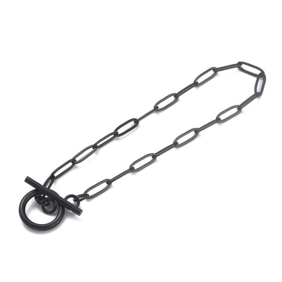 1pc 304 Stainless Steel Paperclip Chain Bracelets with Toggle Clasps Electrophoresis Black 7-5/8 inch(19.4cm)