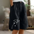thumbnail image 2 of Comfy Linen Bermuda Shorts - Women's 2025 High Waist Wide Leg Lounge Shorts with Pocket, Loose Fit Knee-Length Casual Shorts for Summer & Workout (Dandelion print), 2 of 7