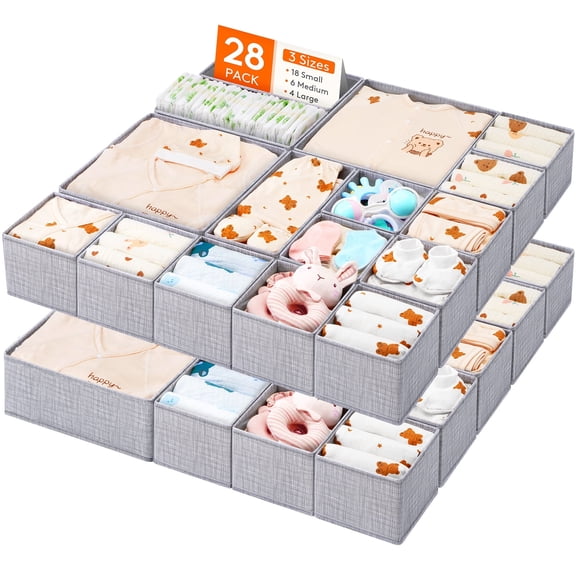 Lifewit Nursery Drawer Organizer for Clothes 28 Pack, Certified Child-safe Dresser Drawer Divider Storage Bins, Foldable Clothing Storage Basket for Baby Clothes/Underwear/Sock/Diaper in Closet
