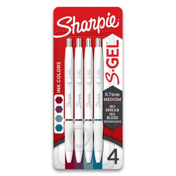 Sharpie S-Gel Pens, Fashion Barrel Gel Ink Pens, Pearl White Body, Medium Point Pens (0.7Mm), Writing Pens, Coloring Pens, Gel Pens For Journaling, Bold Jewel Color Assortment, 4 Count 4 Count (Pack o