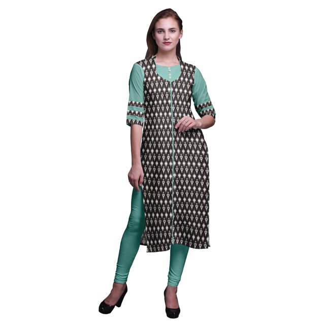 Bimba Tunique d'Été pour Femmes à Manches 3/4 Imprimée Kurtis Droits Longs Indiens