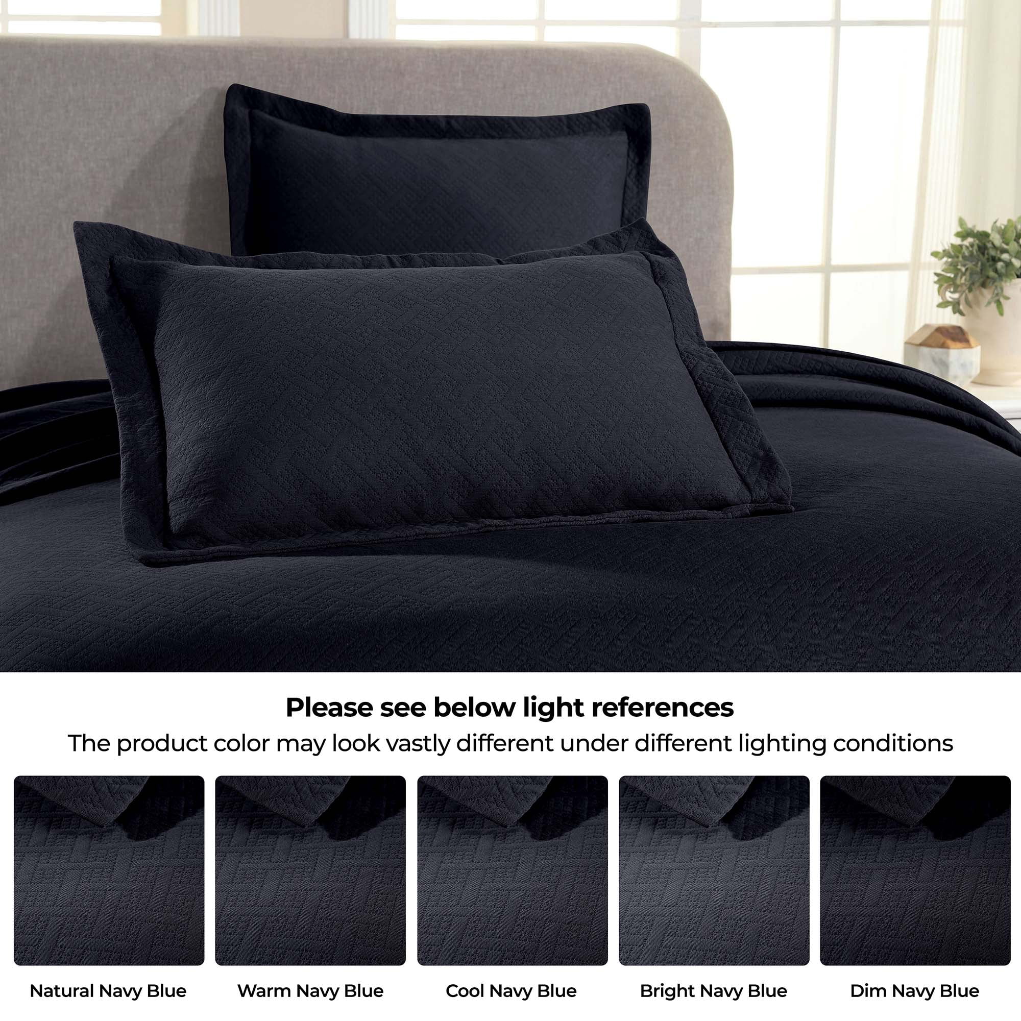 Superior Basket Weave 2 Piece Decorative Cotton Bedspread, Lightweight Bedding Set, Twin Size, Blue