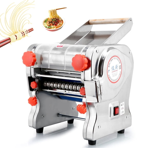 CJC Automatic Electric Pasta Maker, 750W 110V Stainless Steel Commercial Noodle Maker Pasta Roller Machine, Knife Length 240mm, Noodle Width 3mm/9mm