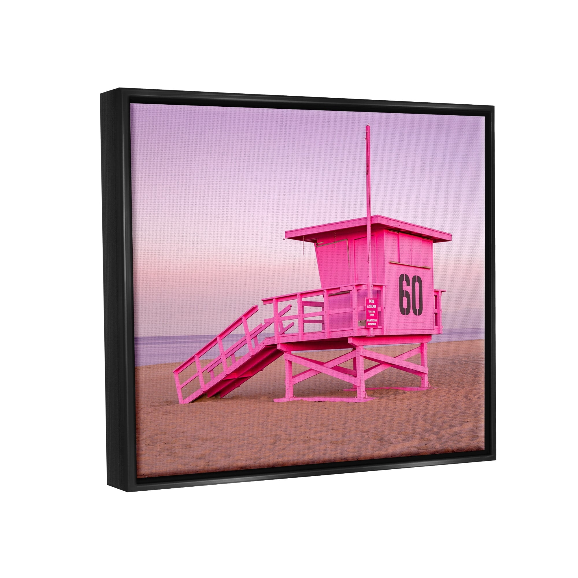 Stupell Industries Pink Beach Shack Photography Purple Sky Coast Photograph Metallic Gold Floating Framed Canvas Print Wall Art, Design by Jeff Poe Photography
