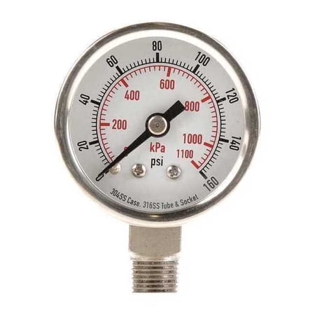 Commercial Pressure Gauge 0 to 160 psi 1 1/2 in Dial 1/8 in NPT Bottom Location