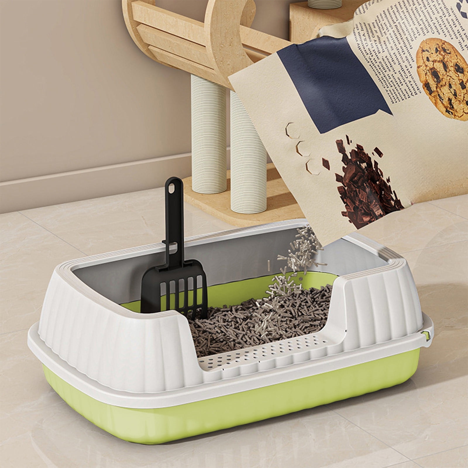 Bwiyojiz Storage & Organization 14.37x10.63x4.72" Semi Enclosed High Bar Litter Box with Splashs Proof Designs Provides Ample Space for Cats Includes Shovel Kittens, Gifts for Family, Green