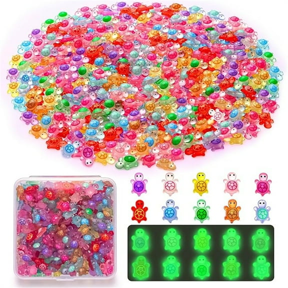 200 PCS Mini Resin Turtles Luminous Miniatures Tiny Turtles Small Cute Turtle Figurines Glow in The Dark Crafts Decoratio for Fairy Garden Micro Landscape Dollhouse