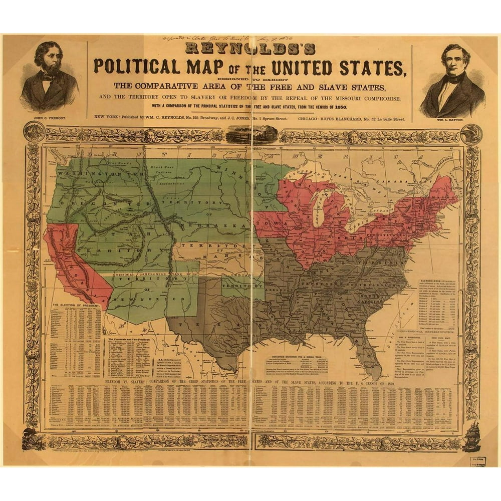 1850 Political Map Of The Usa Free Slave States20 Inch By 30 Inch
