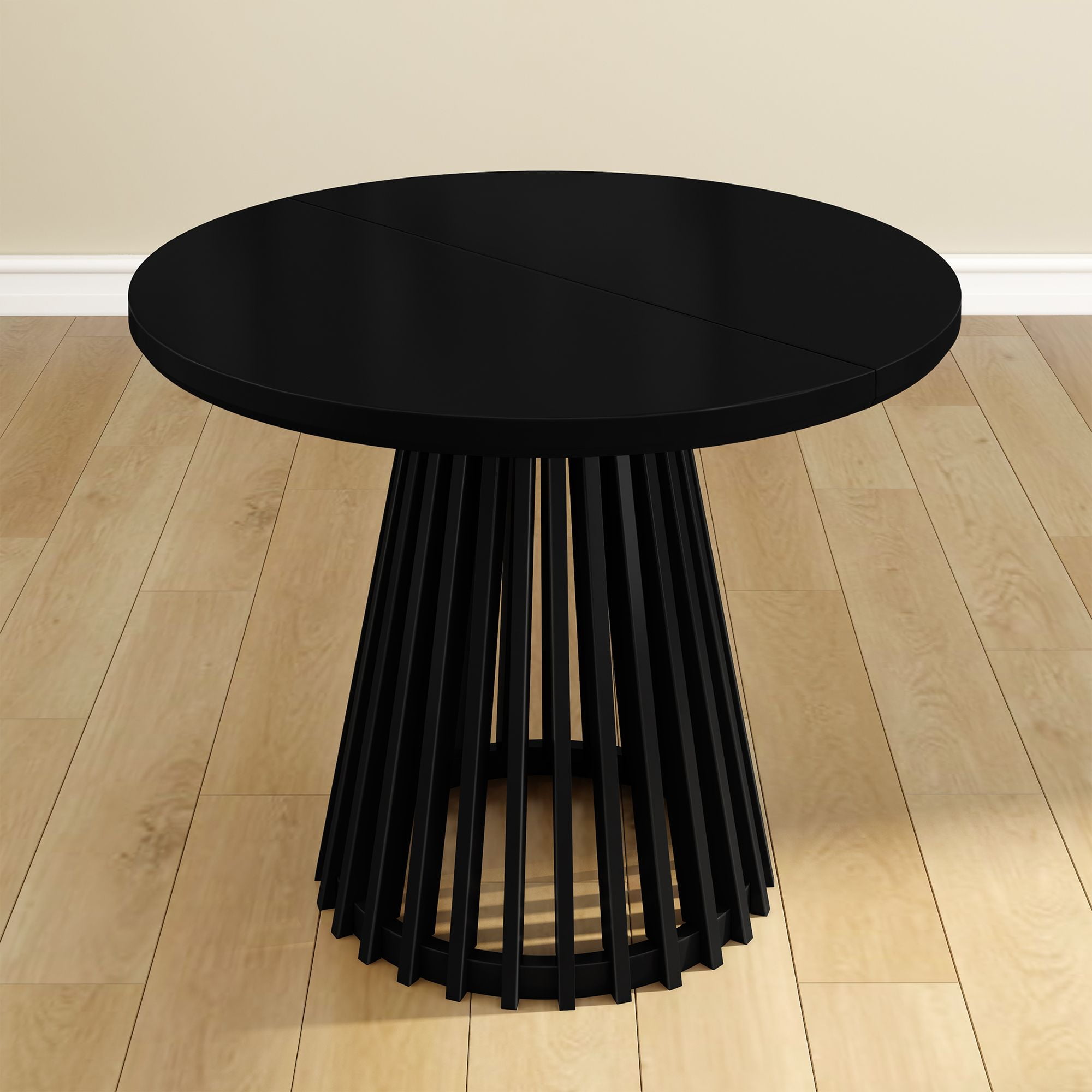 Plank+Beam 38" Lido Round Dining Table, Solid Wood Minimalist Kitchen Table for 4, Black