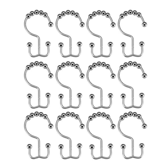 Unique Bargains Crochets de Rideau de Douche en Métal Double Rouleau pour Tringles de Douche de Salle de Bain Rideaux Doublures 12 Pcs